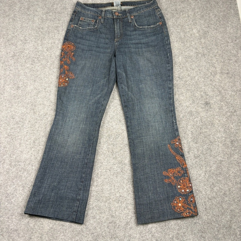Department of Peace Jeans‎ Womens 10 Blue Embroidered Floral Sequin Flare Boho